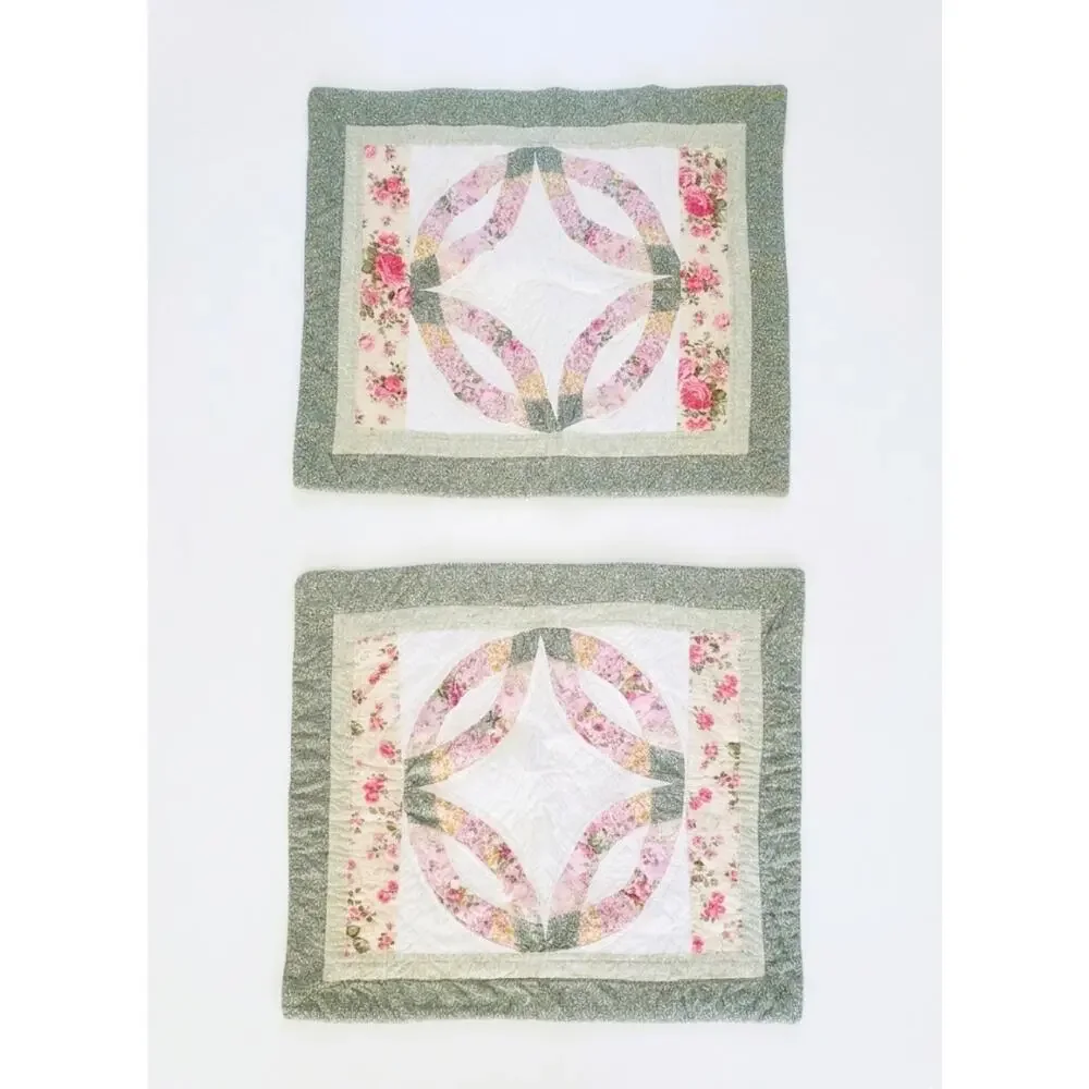 Vintage Double Wedding Band Patchwork Quilted Pillow Shams - Picture 1 of 5